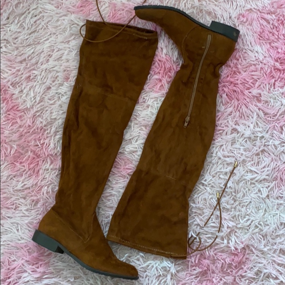 Brown suede over the knee boots